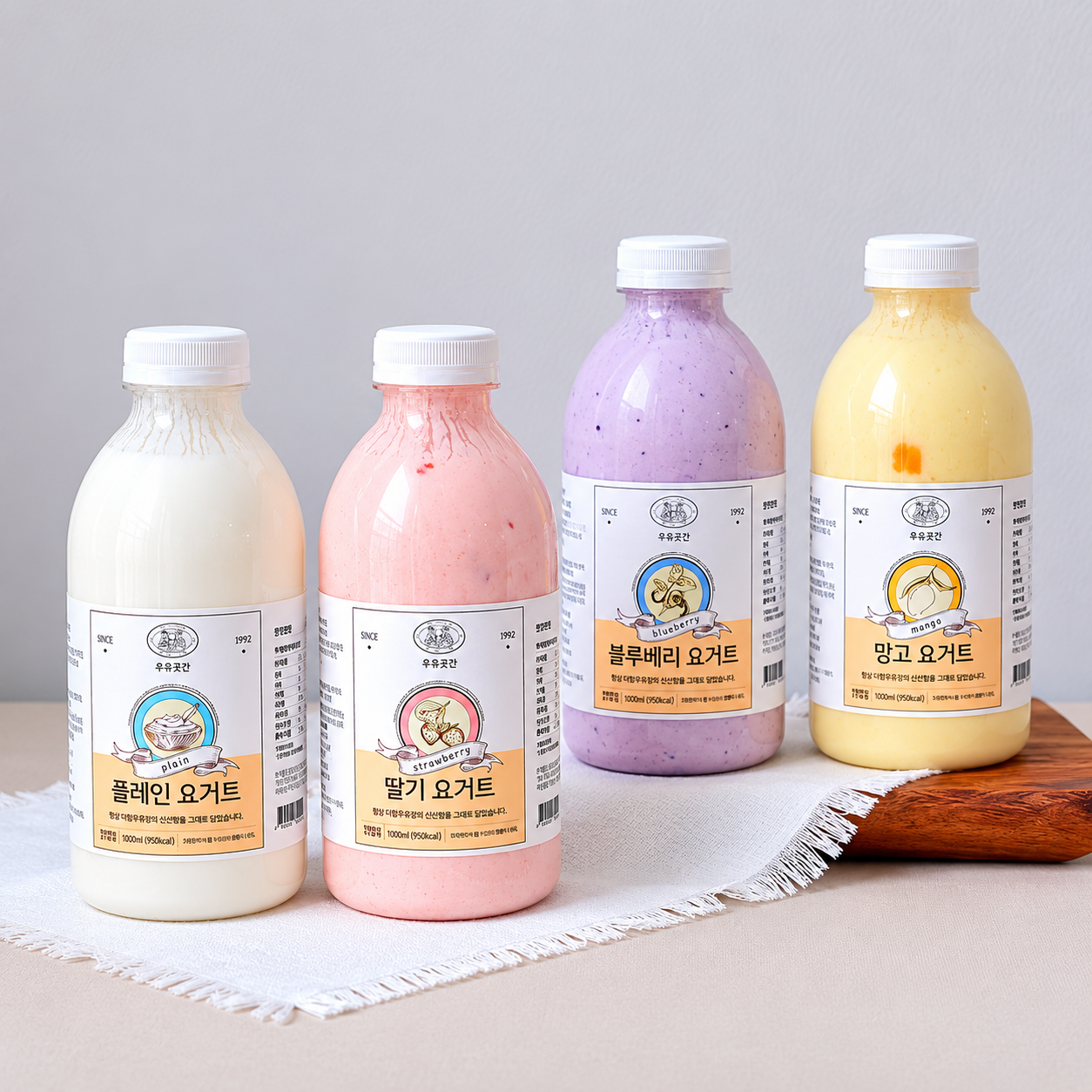 우유곳간 목장 요거트 500ml 4종 (플레인,딸기,블루베리,망고)
